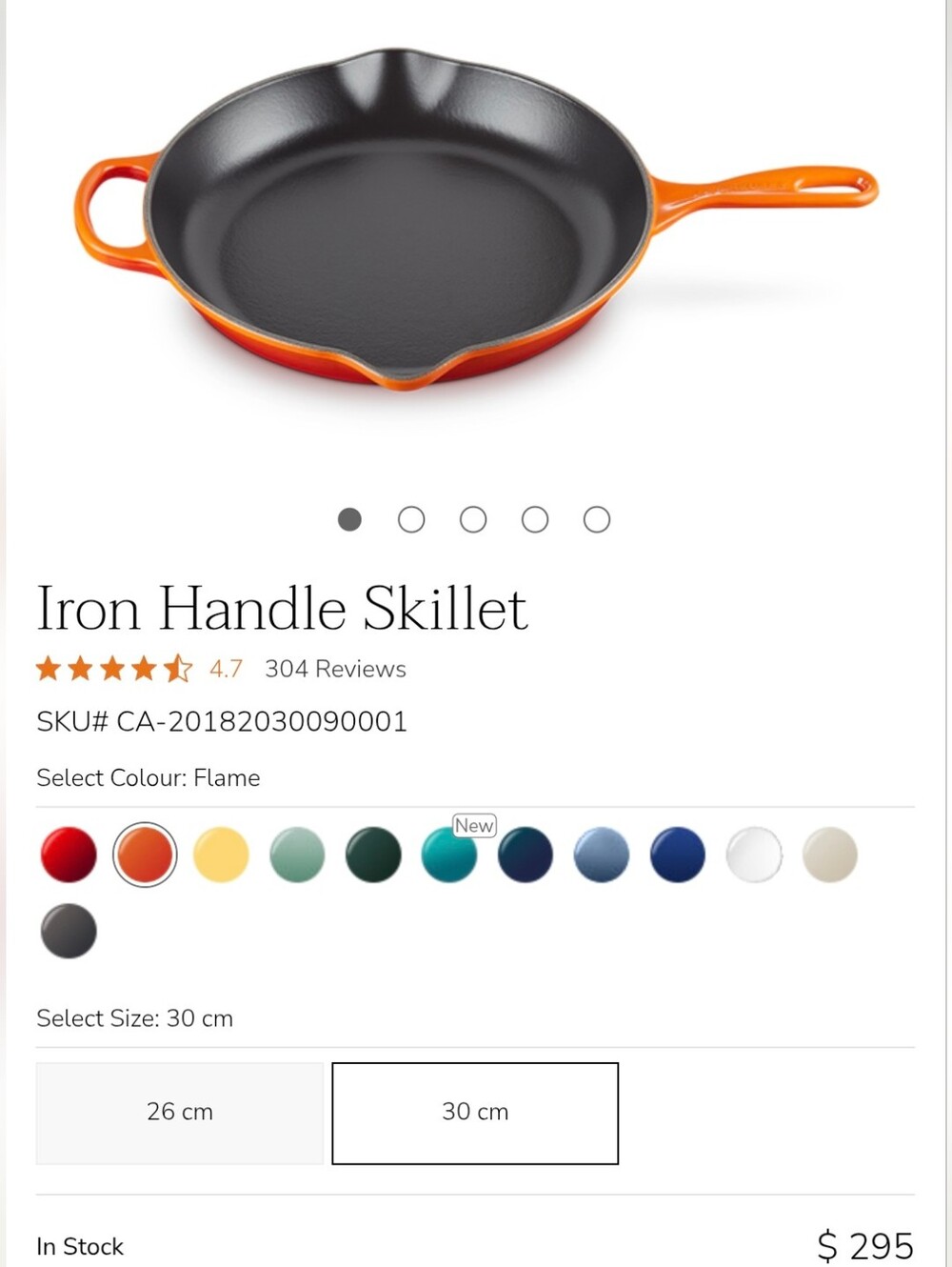 New Le Creuset 30 cm Cast Iron Handle Skillet Frying Pan Flame Orange